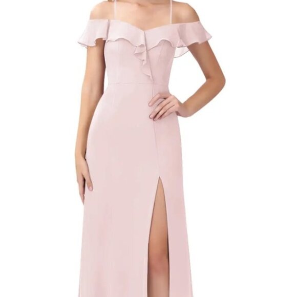 #LEVKOFF Dresses & Skirts - #LEVKOFF Blushing Pink A-Line Off the Shoulder Chiffon Dress